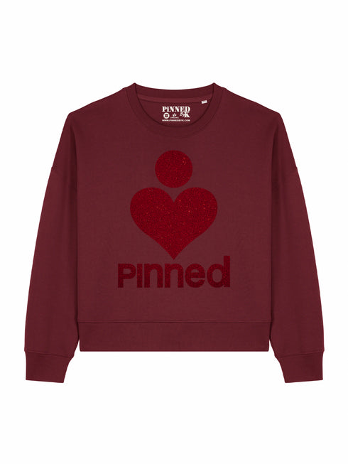 Boxy Sweater PiNNED Burgundy Glitter